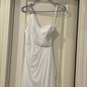 Camille La Vie One-Shoulder White Dress with Silver Embellishment
